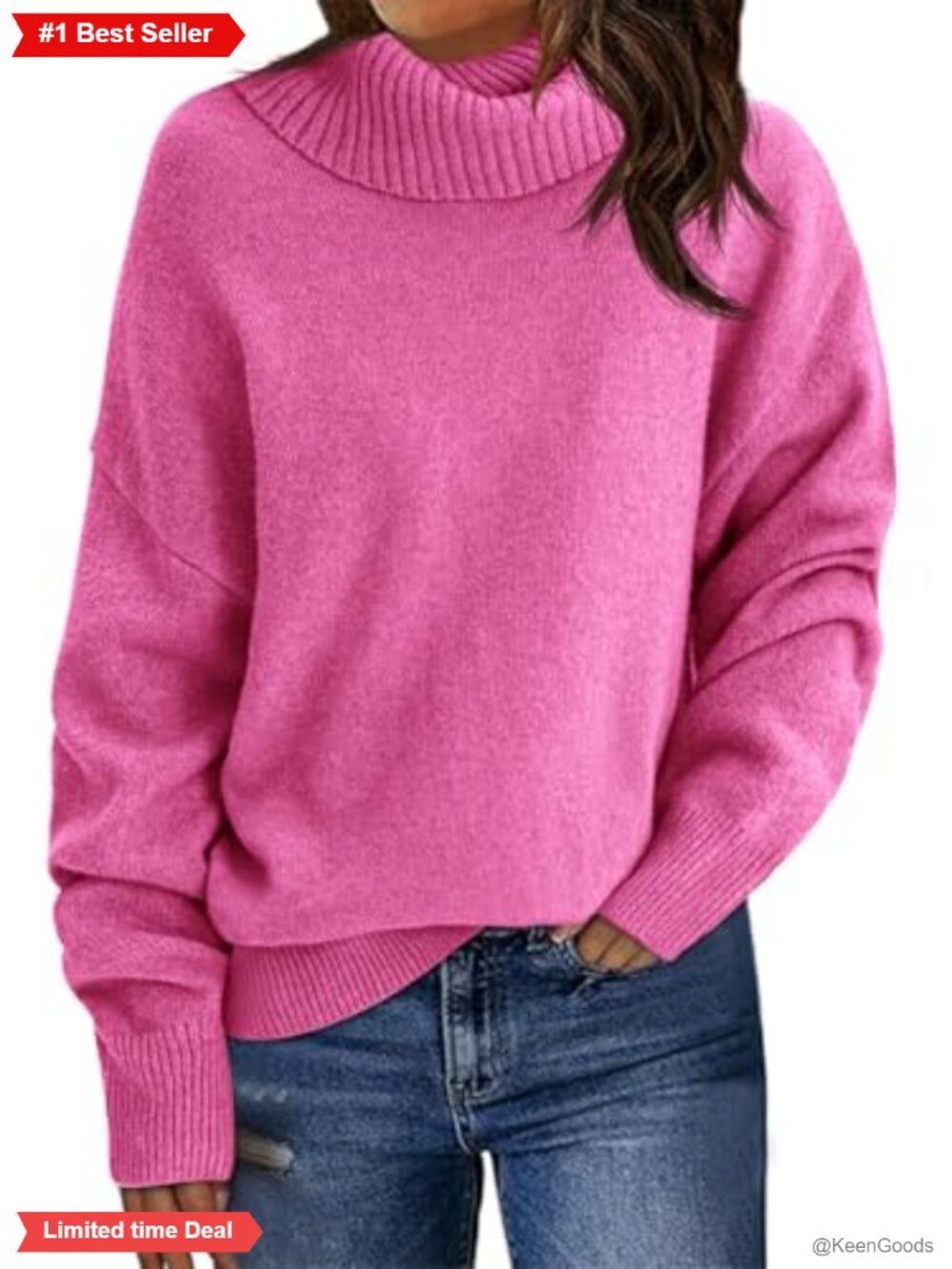 Turtleneck Sweater Long Sleeve Loose Pullover Soft Knit Women's